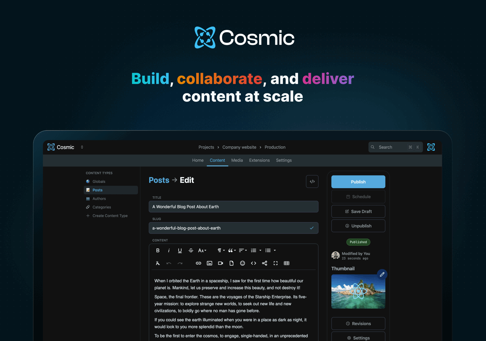 CosmicJS Dashboard